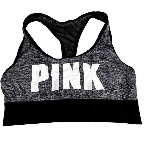 Victorias Secret Pink Sports Bra Black Spellout Racerback size S Logo FLAW - Picture 1 of 7